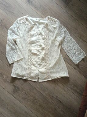 Lace And Pintuck Button-Down Fitted Blouse Vintage  Lace